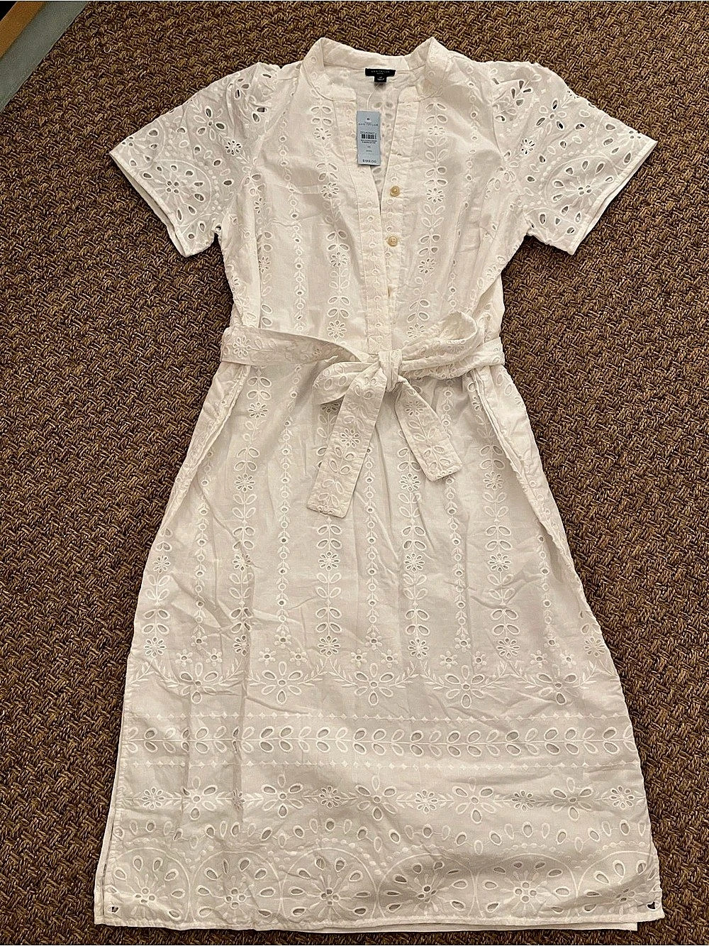 Ann Taylor Eyelet Collared Midi Shirtdress White Medium